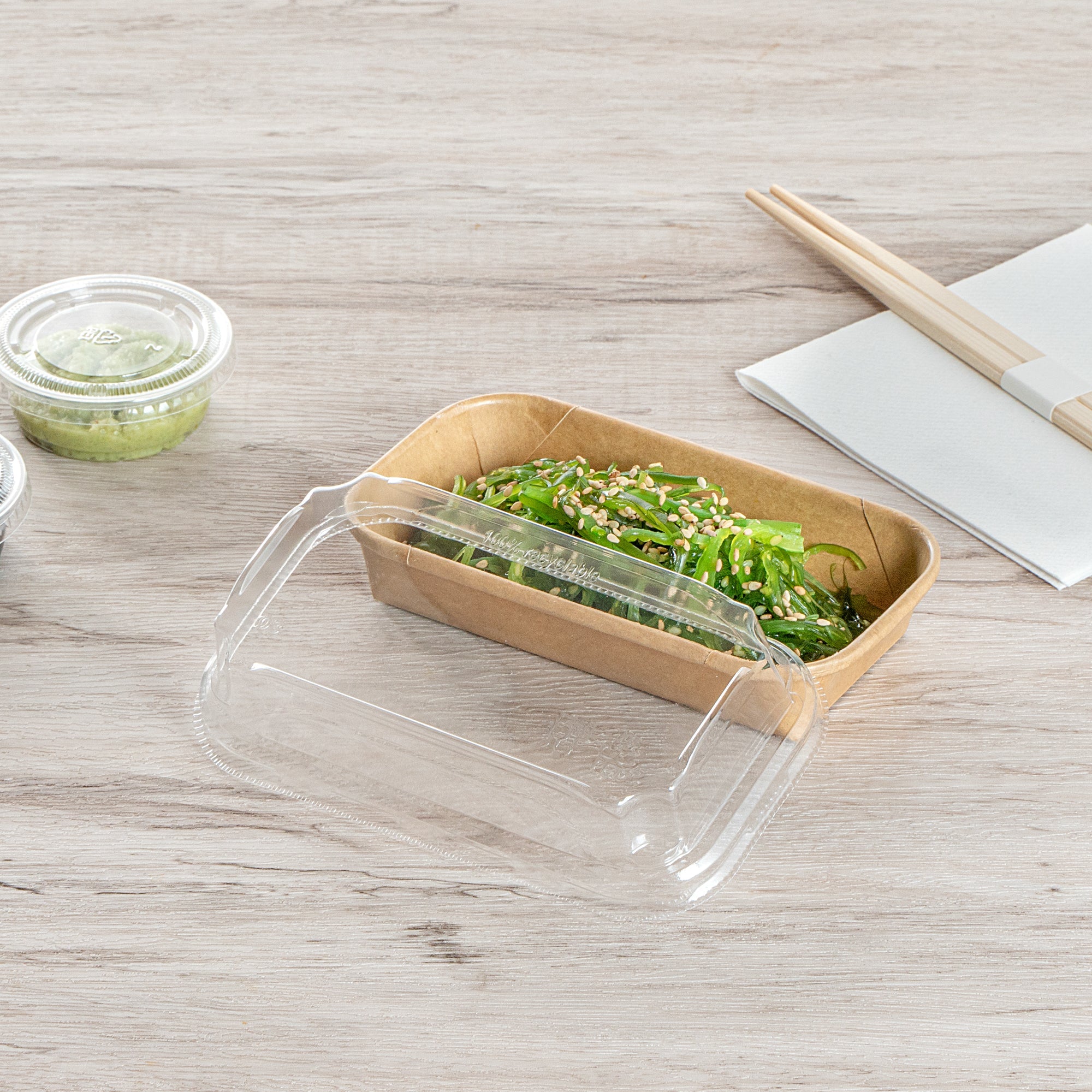 Matsuri Vision Clear PET Plastic Lid - Fits 5 oz Sushi Container, Anti-Fog - 50 count box