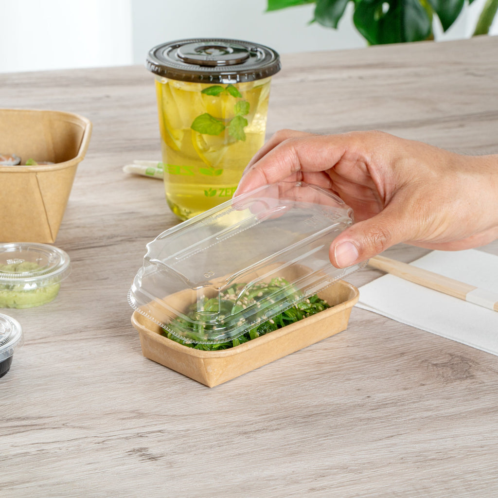 Matsuri Vision Clear PET Plastic Lid - Fits 5 oz Sushi Container, Anti-Fog - 50 count box