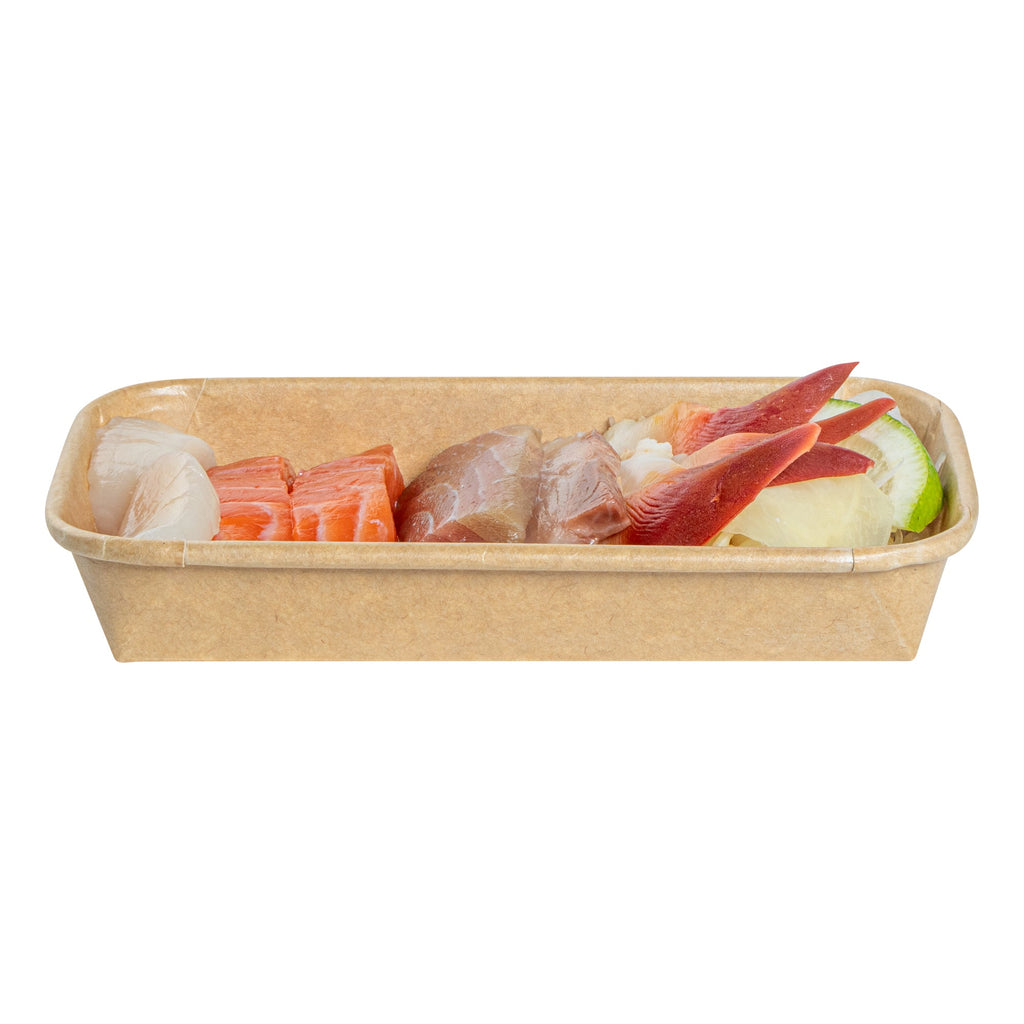 Matsuri Vision 6 oz Rectangle Kraft Paper Sushi Container - 6 1/4" x 3 1/2" x 1" - 50 count box