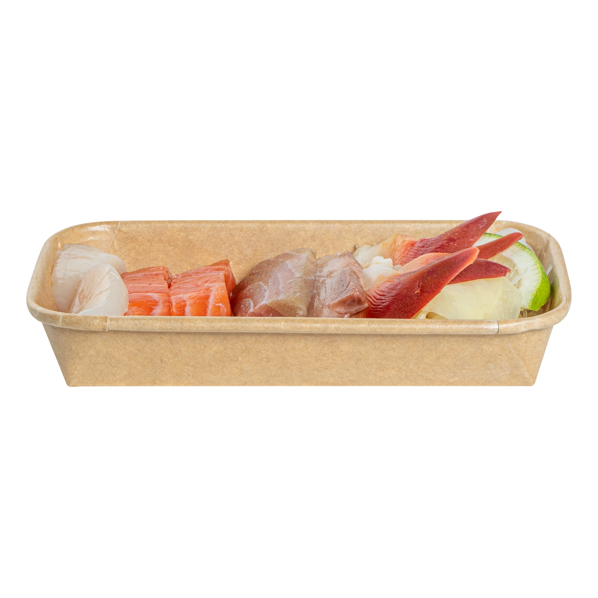 Matsuri Vision 6 oz Rectangle Kraft Paper Sushi Container - 6 1/4" x 3 1/2" x 1" - 100 count box