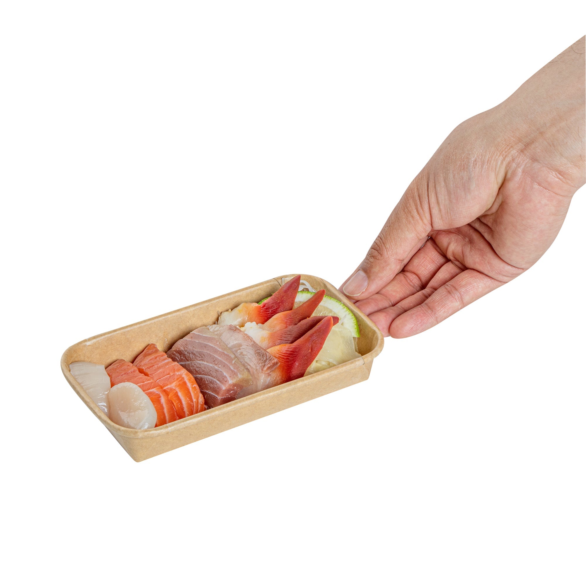 Matsuri Vision 6 oz Rectangle Kraft Paper Sushi Container - 6 1/4" x 3 1/2" x 1" - 100 count box