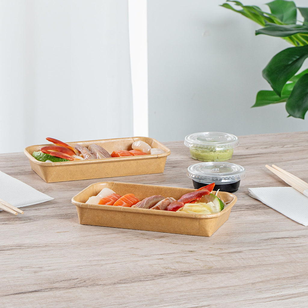 Matsuri Vision 6 oz Rectangle Kraft Paper Sushi Container - 6 1/4" x 3 1/2" x 1" - 100 count box