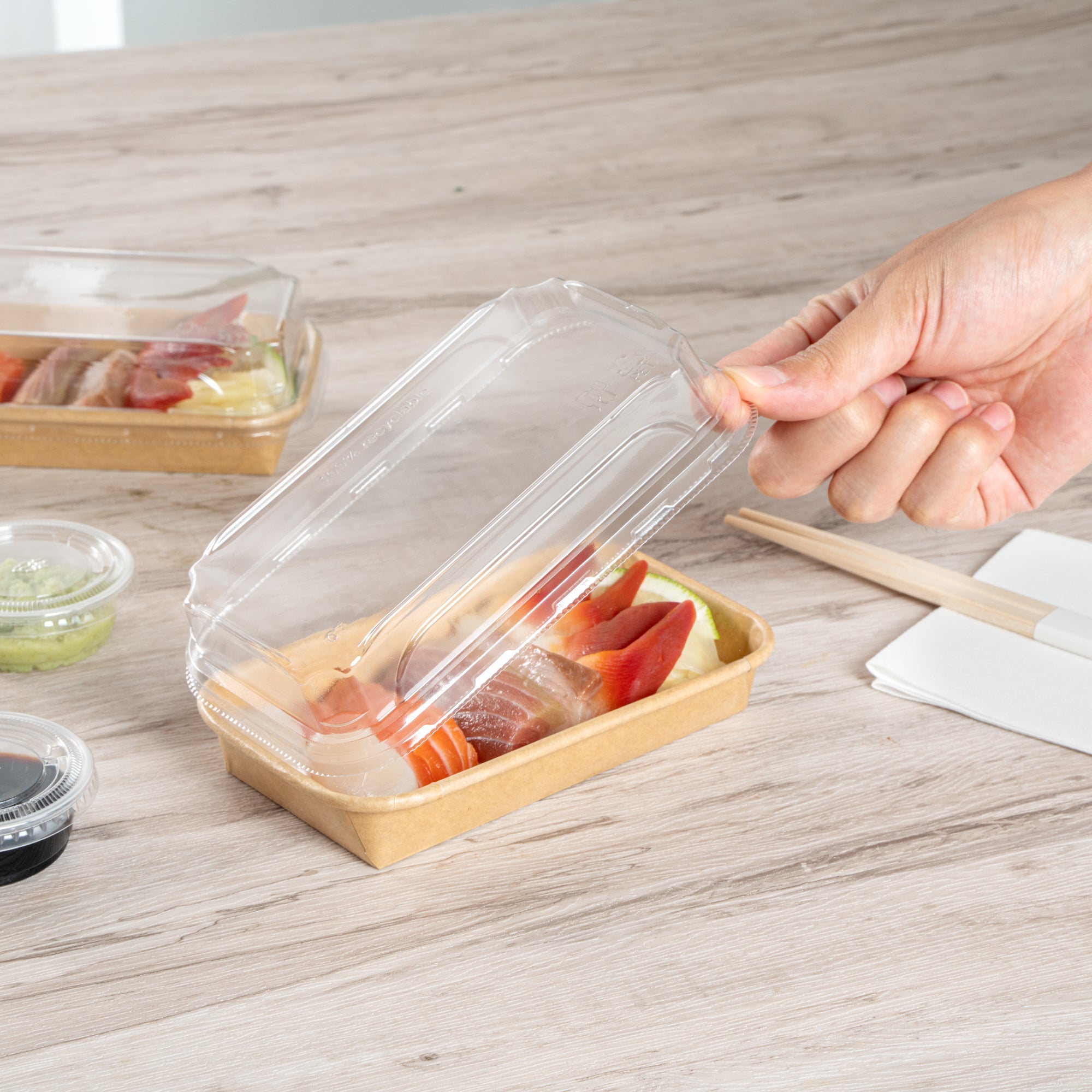Matsuri Vision Clear PET Plastic Lid - Fits 6 oz Sushi Container, Anti-Fog - 50 count box