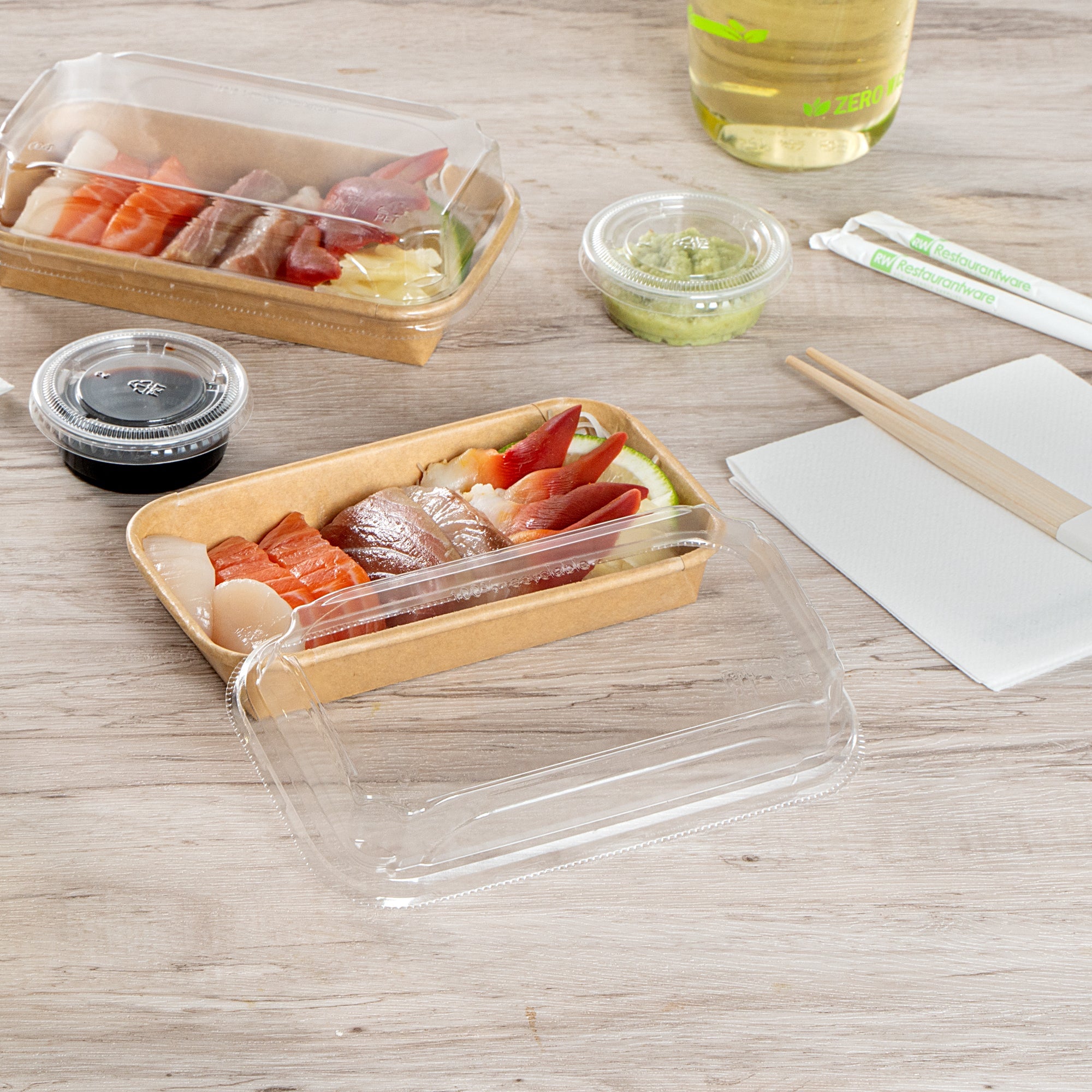 Matsuri Vision Clear PET Plastic Lid - Fits 6 oz Sushi Container, Anti-Fog - 50 count box