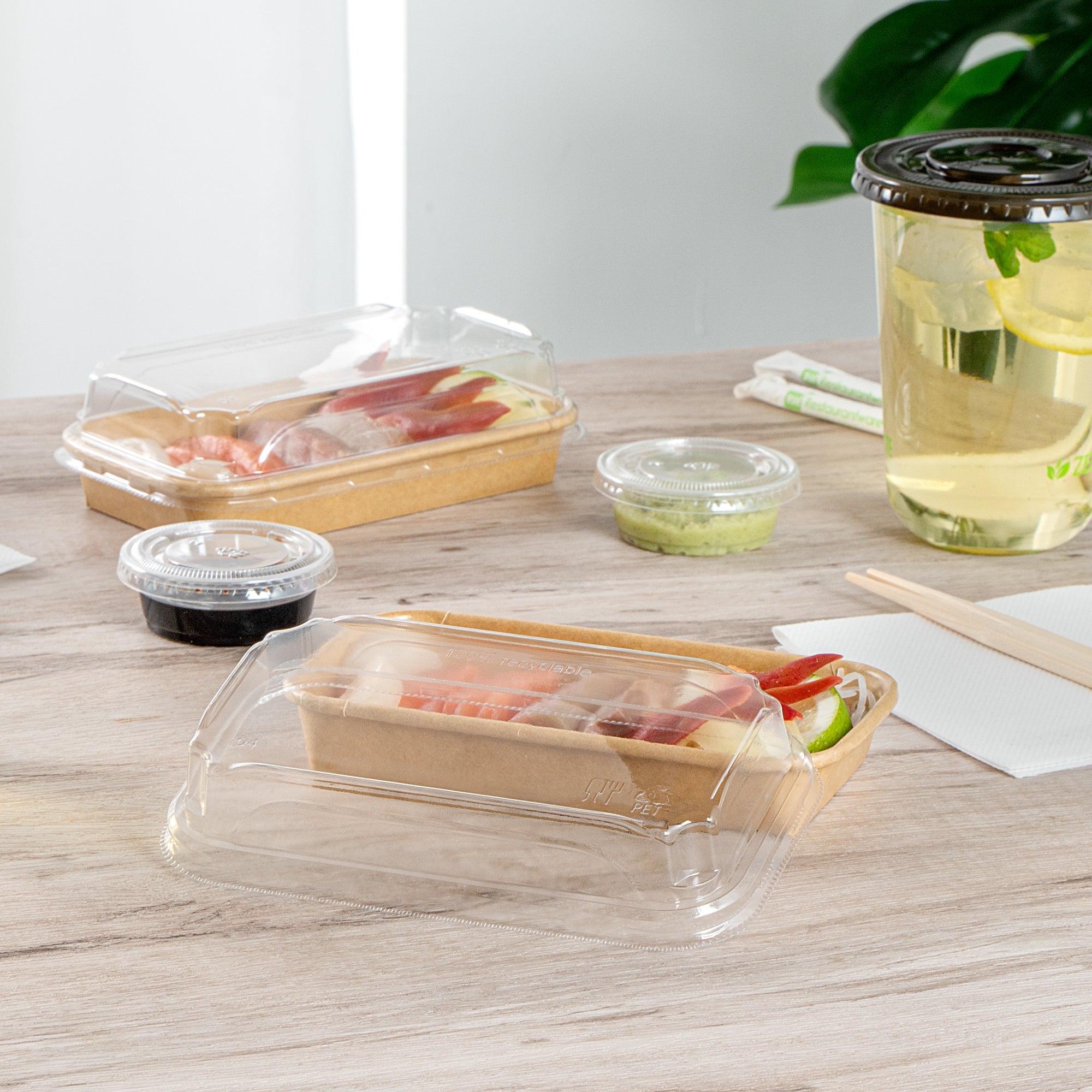 Matsuri Vision Clear PET Plastic Lid - Fits 6 oz Sushi Container, Anti-Fog - 50 count box