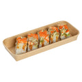 Matsuri Vision 10 oz Rectangle Kraft Paper Sushi Container - 8 3/4" x 3 1/2" x 1" - 100 count box