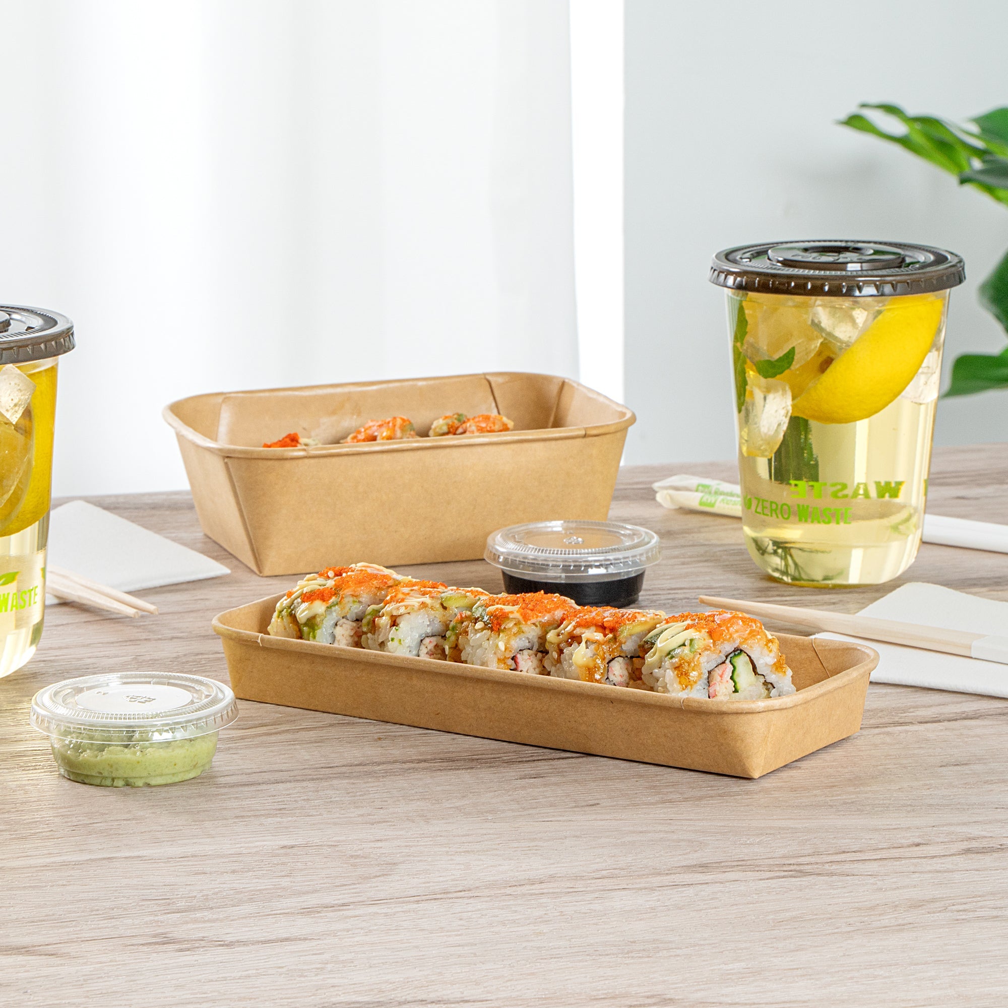 Matsuri Vision 10 oz Rectangle Kraft Paper Sushi Container - 8 3/4" x 3 1/2" x 1" - 100 count box