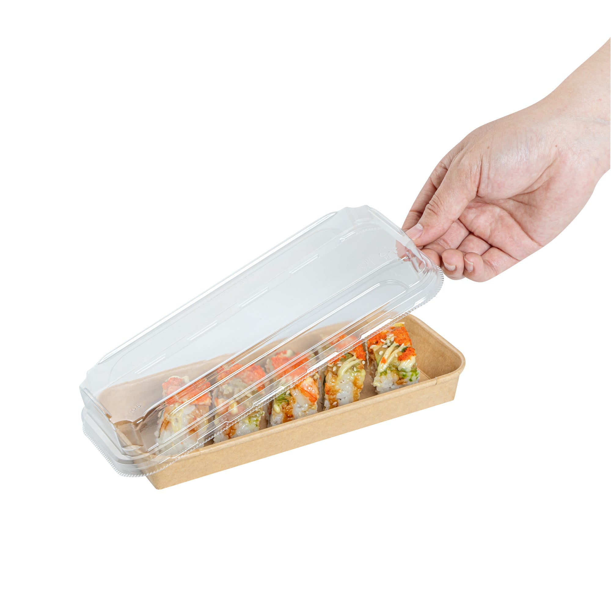 Matsuri Vision Clear PET Plastic Lid - Fits 10 oz Sushi Container, Anti-Fog - 100 count box