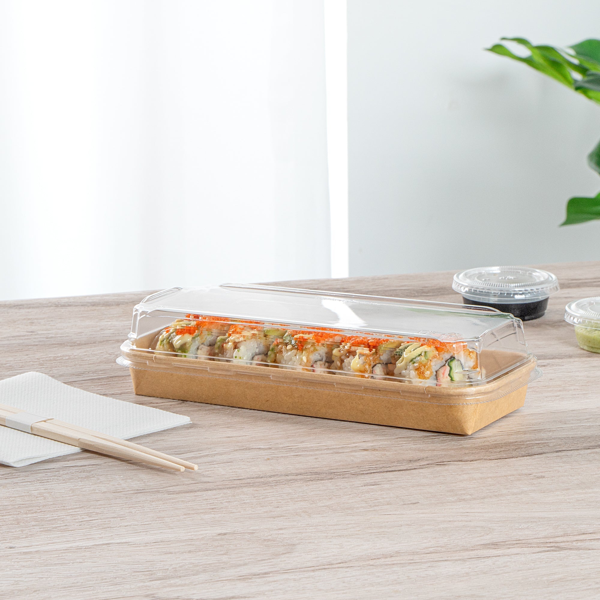 Matsuri Vision Clear PET Plastic Lid - Fits 10 oz Sushi Container, Anti-Fog - 100 count box