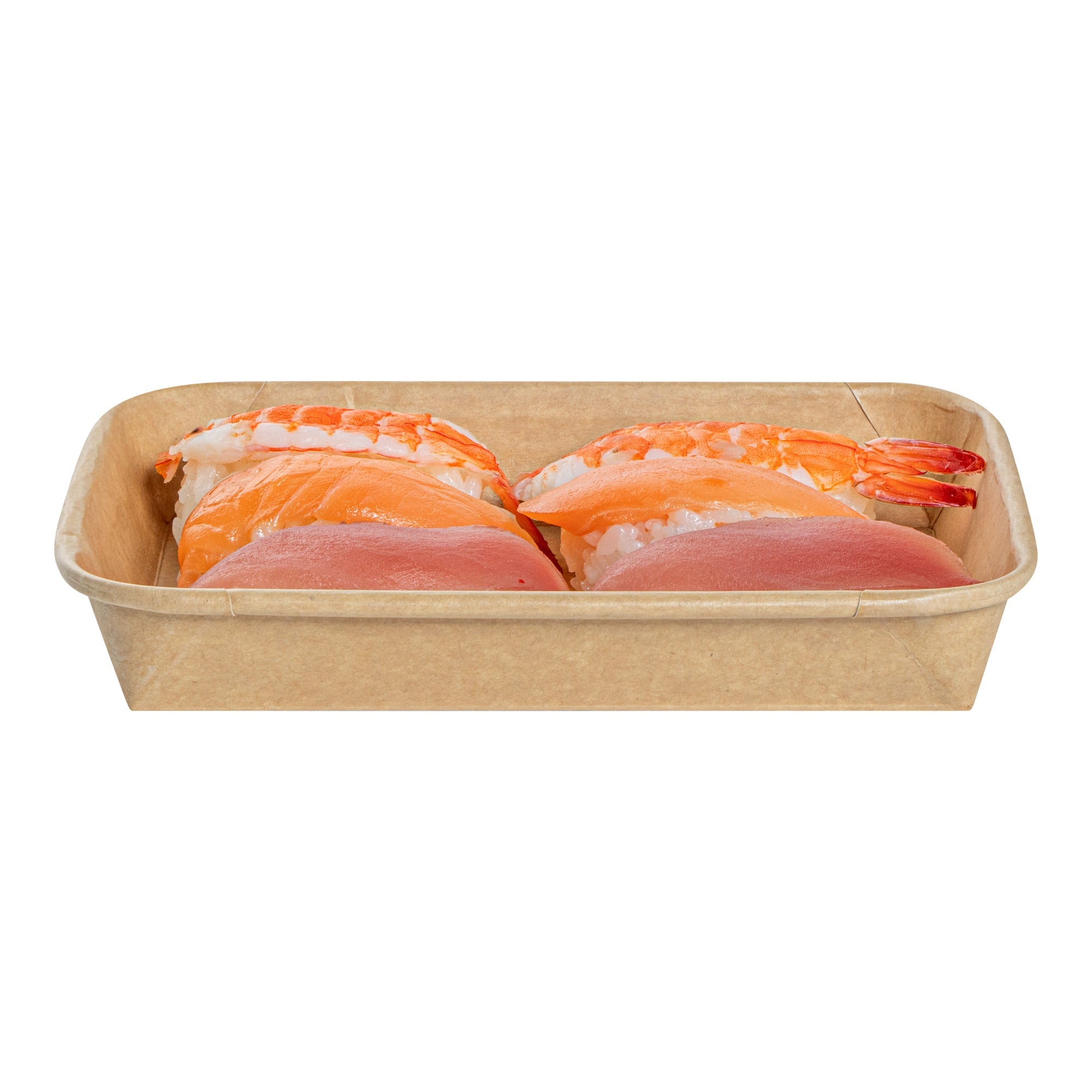 Matsuri Vision 8 oz Rectangle Kraft Paper Sushi Container - 6 1/2" x 4 1/2" x 1" - 50 count box