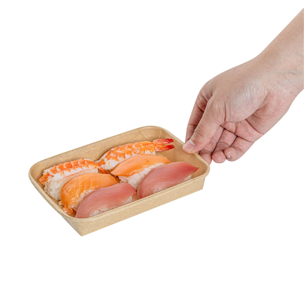 Matsuri Vision 8 oz Rectangle Kraft Paper Sushi Container - 6 1/2" x 4 1/2" x 1" - 50 count box