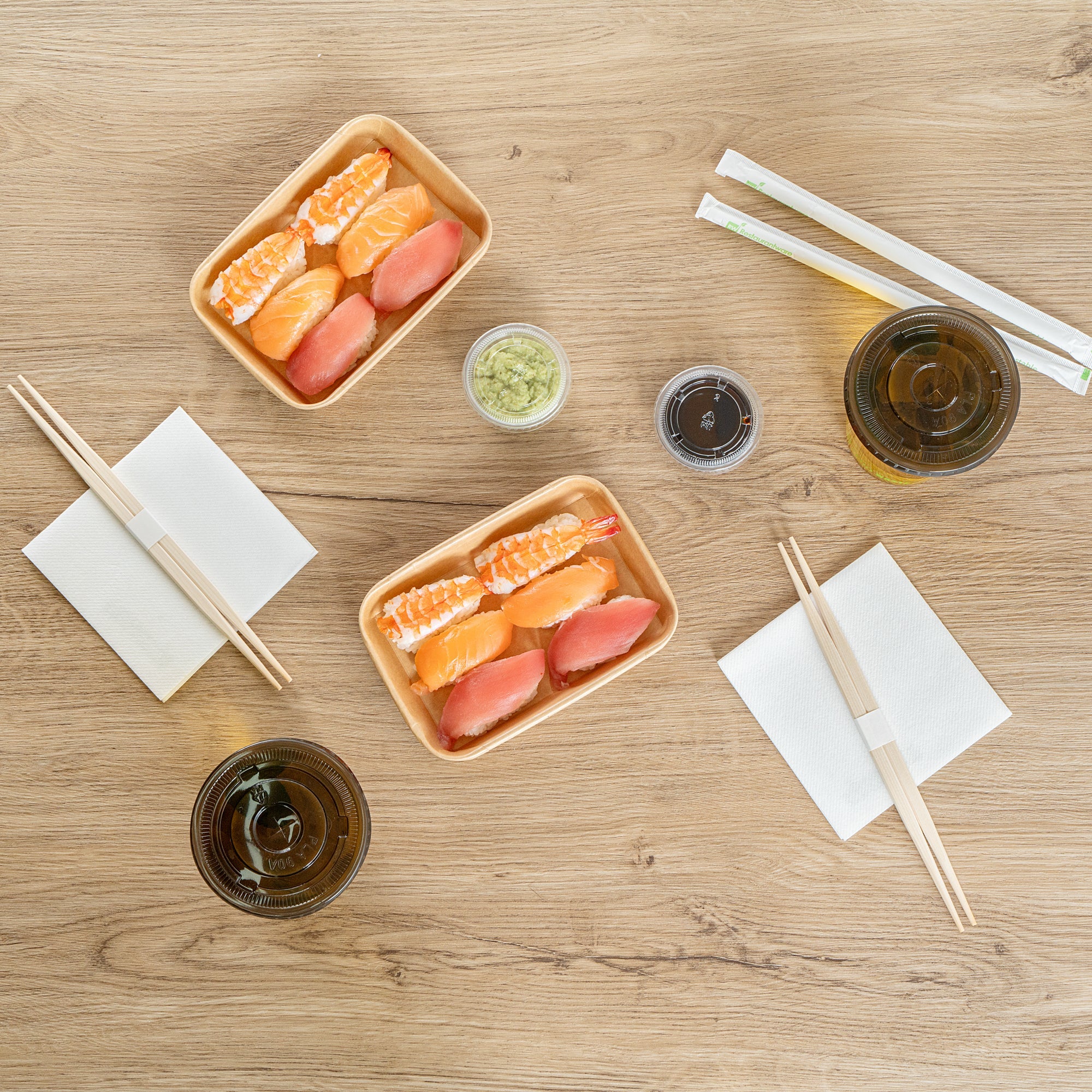 Matsuri Vision 8 oz Rectangle Kraft Paper Sushi Container - 6 1/2" x 4 1/2" x 1" - 50 count box