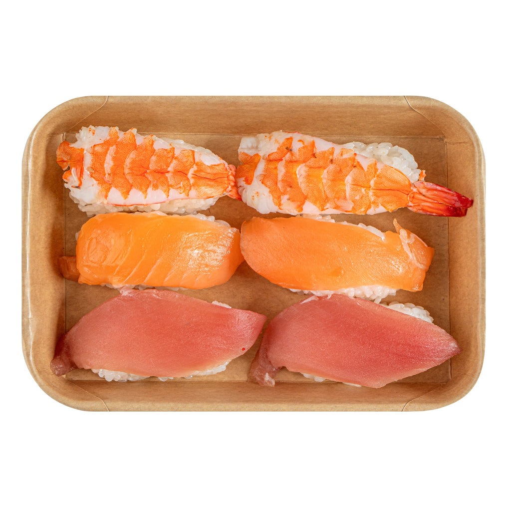 Matsuri Vision 8 oz Rectangle Kraft Paper Sushi Container - 6 1/2" x 4 1/2" x 1" - 100 count box