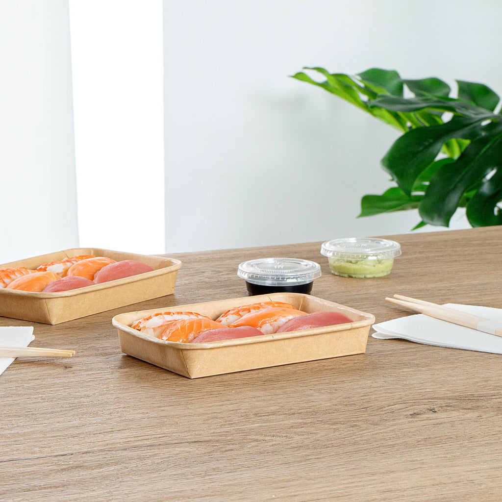 Matsuri Vision 8 oz Rectangle Kraft Paper Sushi Container - 6 1/2" x 4 1/2" x 1" - 100 count box