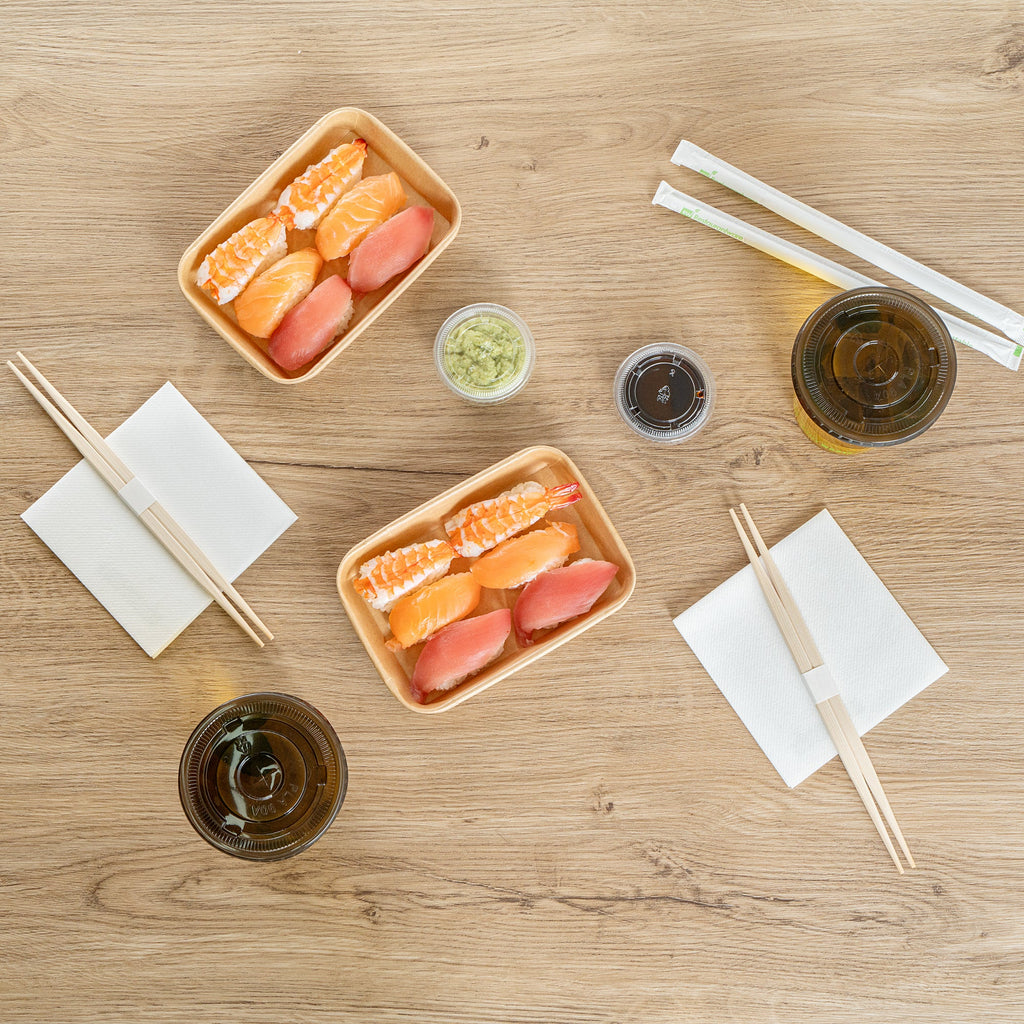 Matsuri Vision 8 oz Rectangle Kraft Paper Sushi Container - 6 1/2" x 4 1/2" x 1" - 100 count box