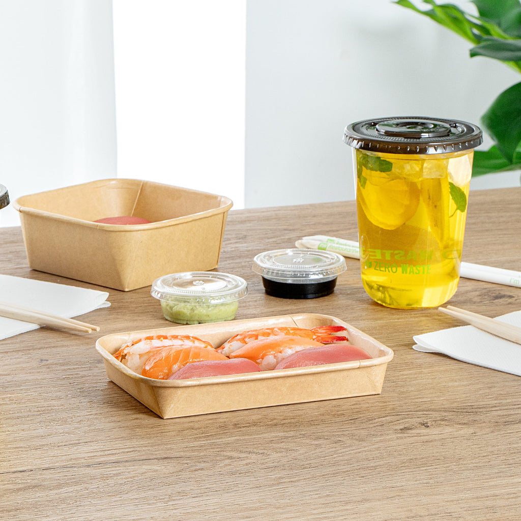 Matsuri Vision 8 oz Rectangle Kraft Paper Sushi Container - 6 1/2" x 4 1/2" x 1" - 100 count box