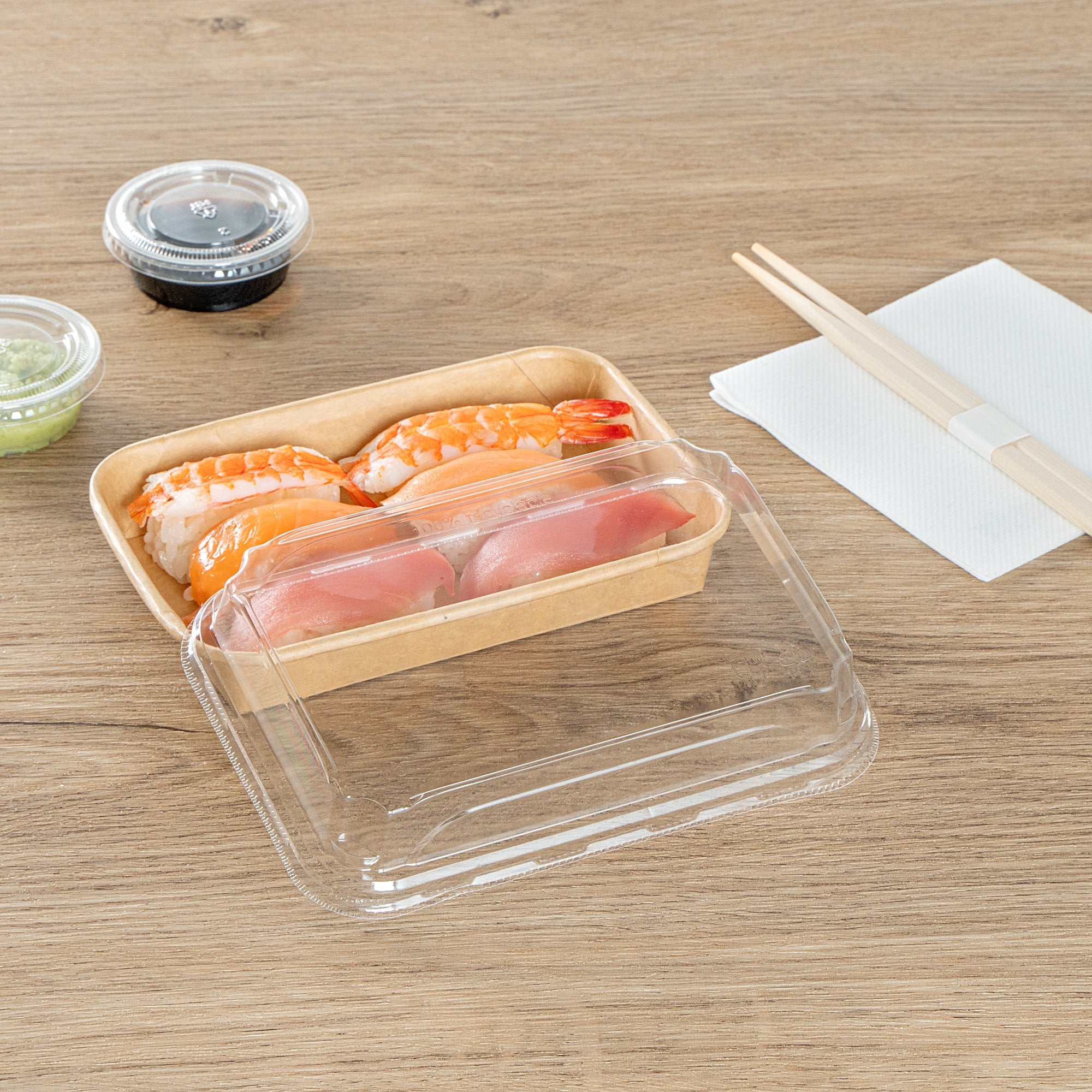 Matsuri Vision Clear PET Plastic Lid - Fits 8 oz Sushi Container, Anti-Fog - 50 count box