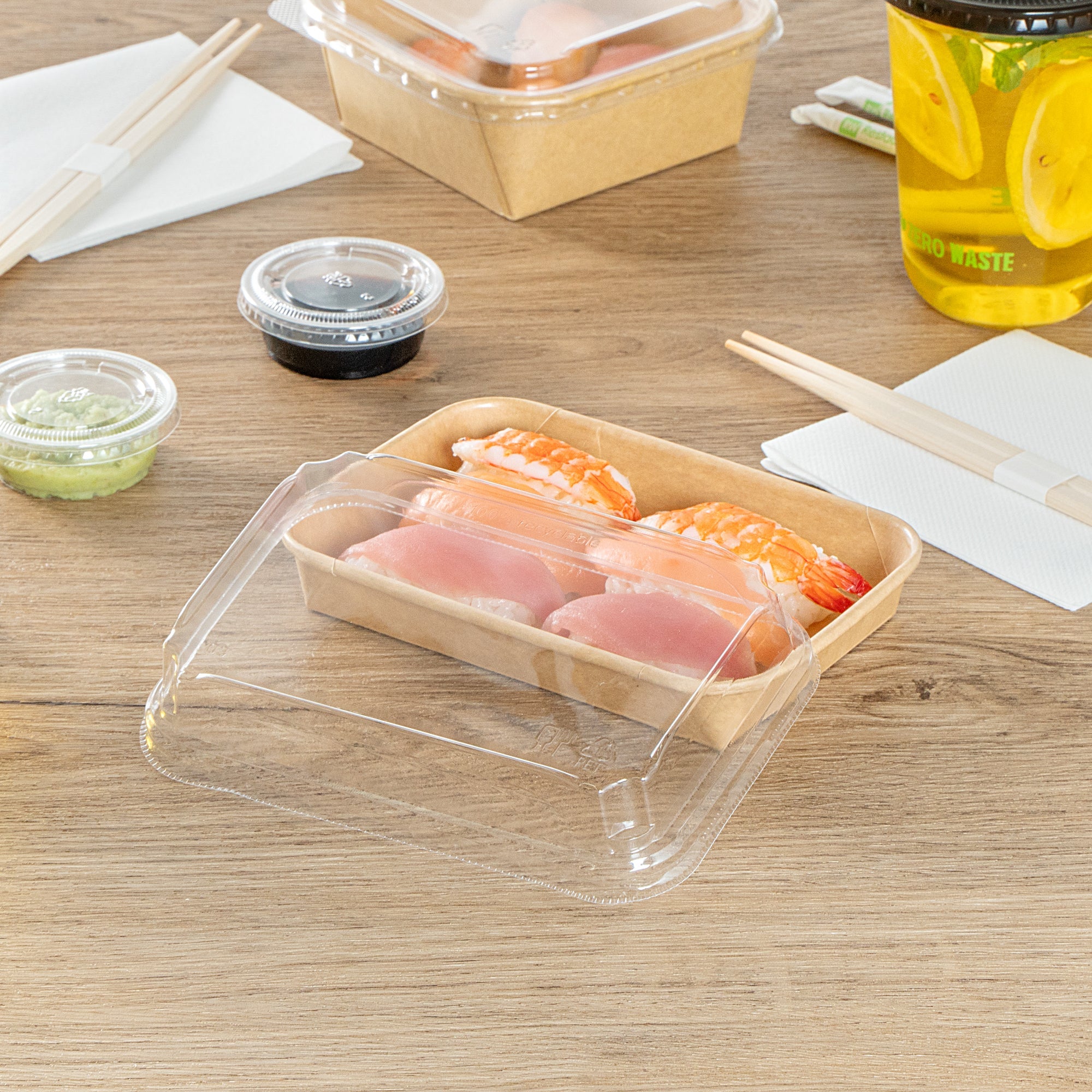 Matsuri Vision Clear PET Plastic Lid - Fits 8 oz Sushi Container, Anti-Fog - 50 count box