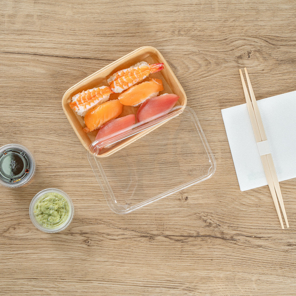 Matsuri Vision Clear PET Plastic Lid - Fits 8 oz Sushi Container, Anti-Fog - 100 count box
