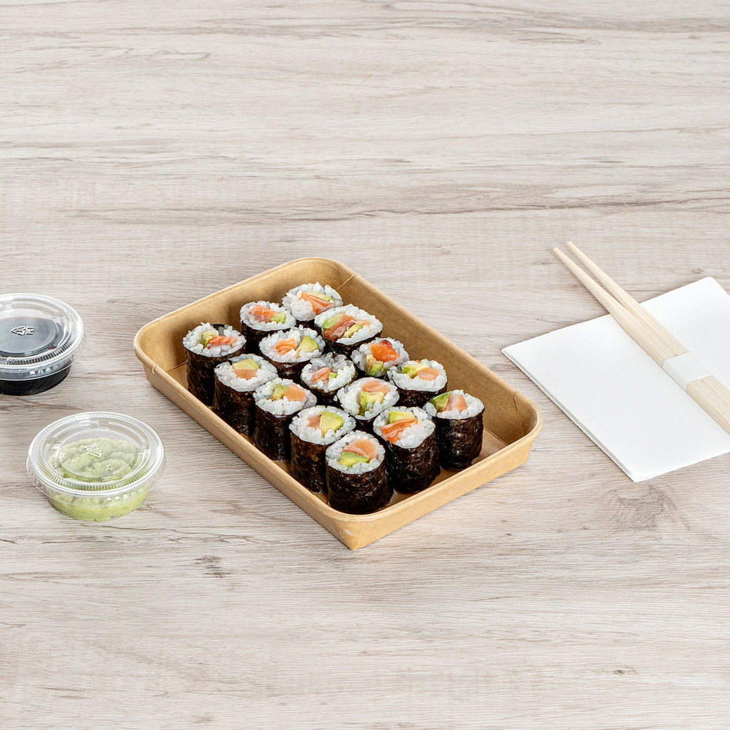 Matsuri Vision 11 oz Rectangle Kraft Paper Sushi Container - 7 1/4" x 5" x 1" - 50 count box