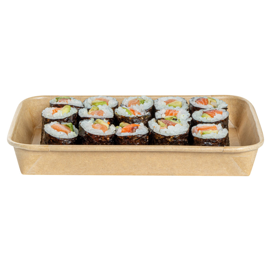 Matsuri Vision 11 oz Rectangle Kraft Paper Sushi Container - 7 1/4" x 5" x 1" - 50 count box