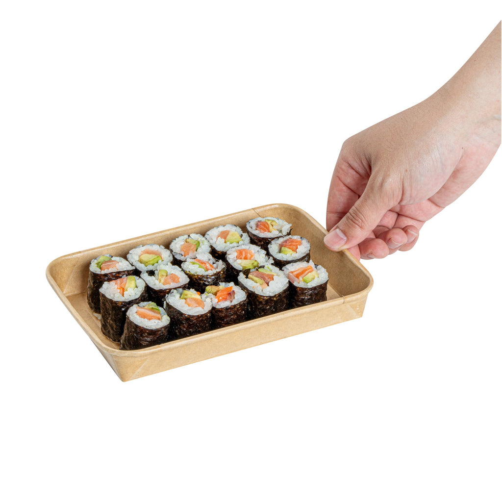 Matsuri Vision 11 oz Rectangle Kraft Paper Sushi Container - 7 1/4" x 5" x 1" - 50 count box