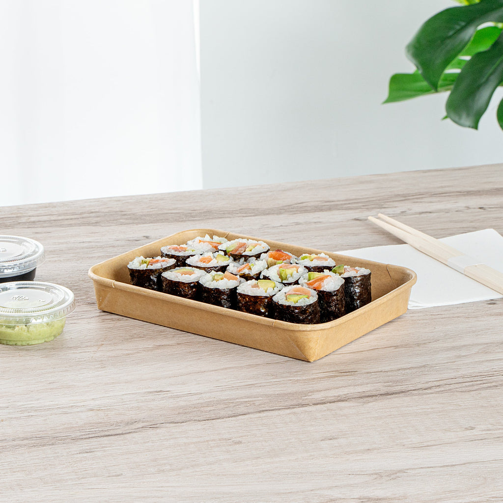 Matsuri Vision 11 oz Rectangle Kraft Paper Sushi Container - 7 1/4" x 5" x 1" - 50 count box
