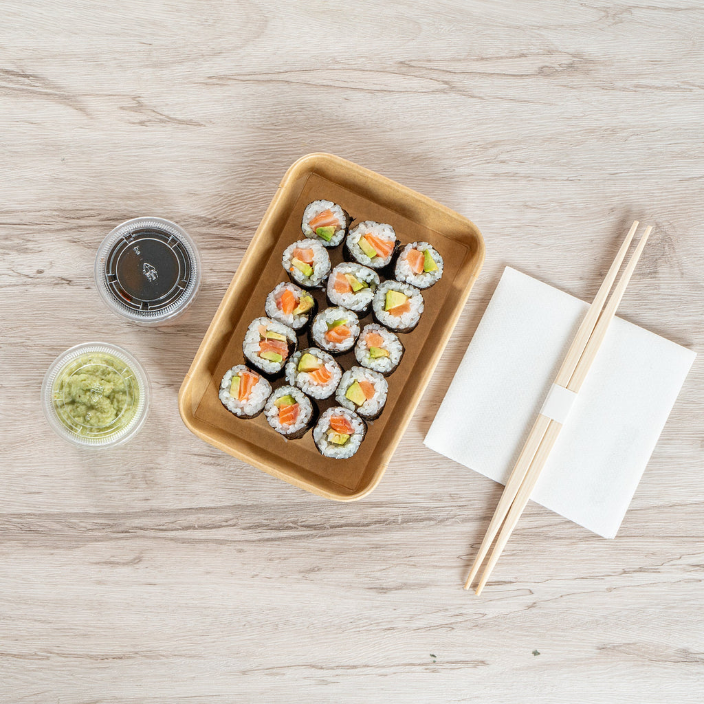Matsuri Vision 11 oz Rectangle Kraft Paper Sushi Container - 7 1/4" x 5" x 1" - 50 count box