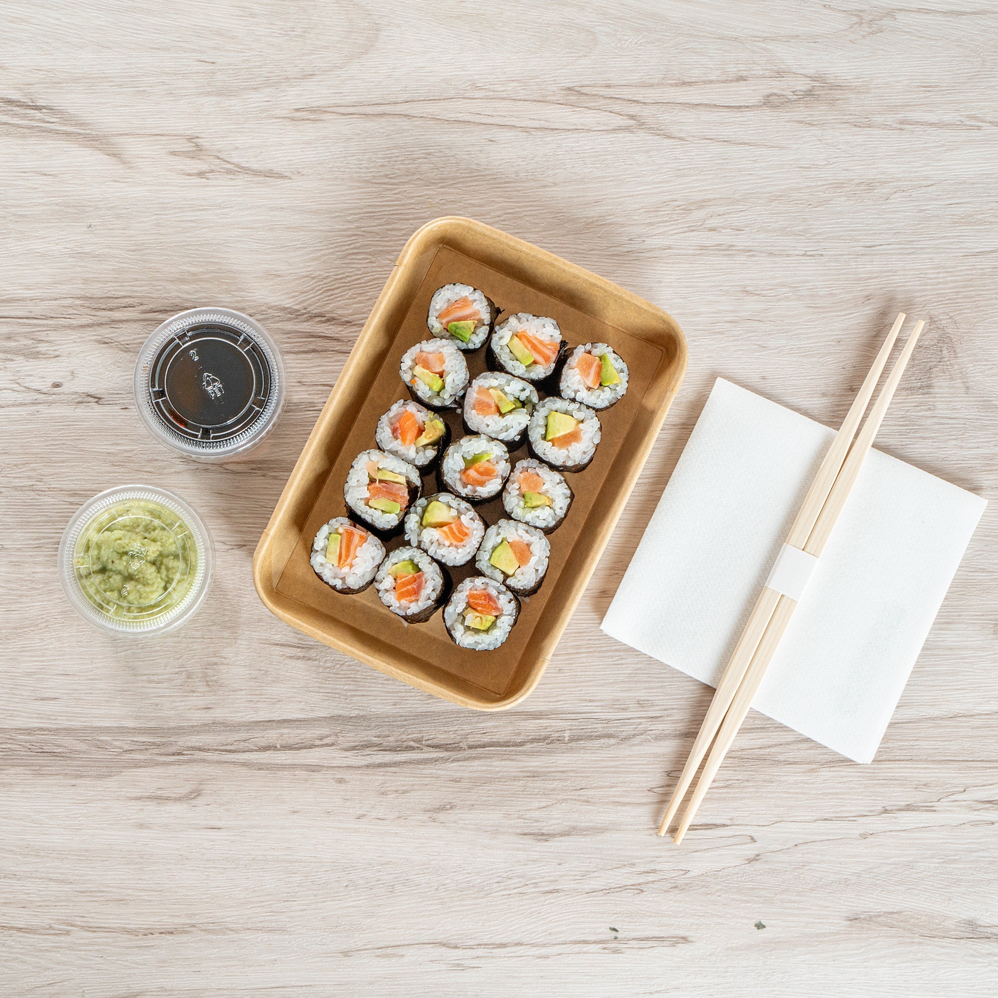 Matsuri Vision 11 oz Rectangle Kraft Paper Sushi Container - 7 1/4" x 5" x 1" - 50 count box