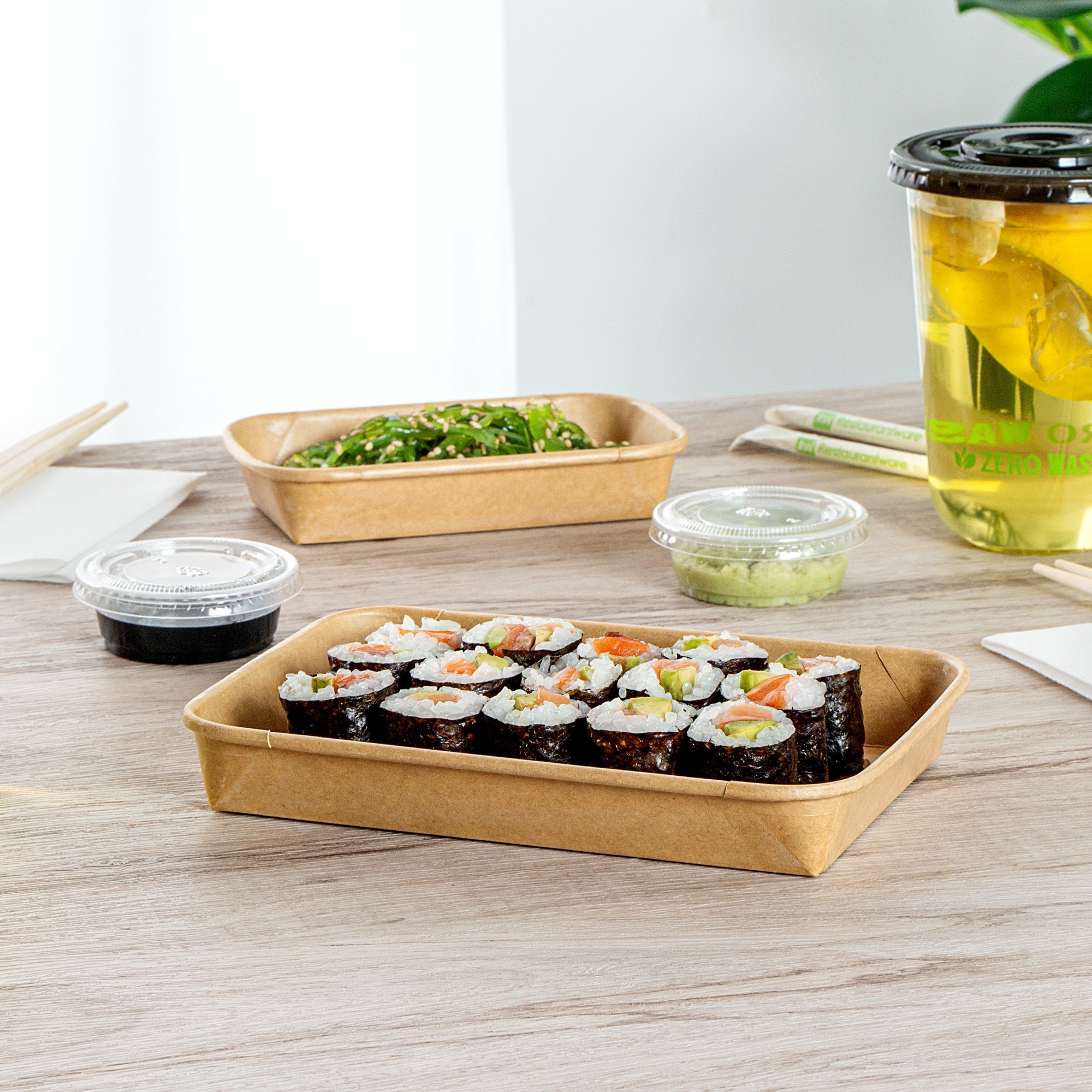 Matsuri Vision 11 oz Rectangle Kraft Paper Sushi Container - 7 1/4" x 5" x 1" - 50 count box