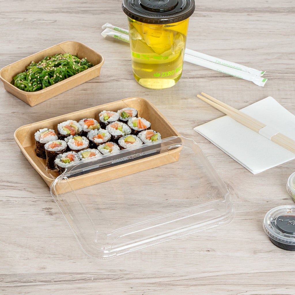 Matsuri Vision Clear PET Plastic Lid - Fits 11 oz Sushi Container, Anti-Fog - 50 count box