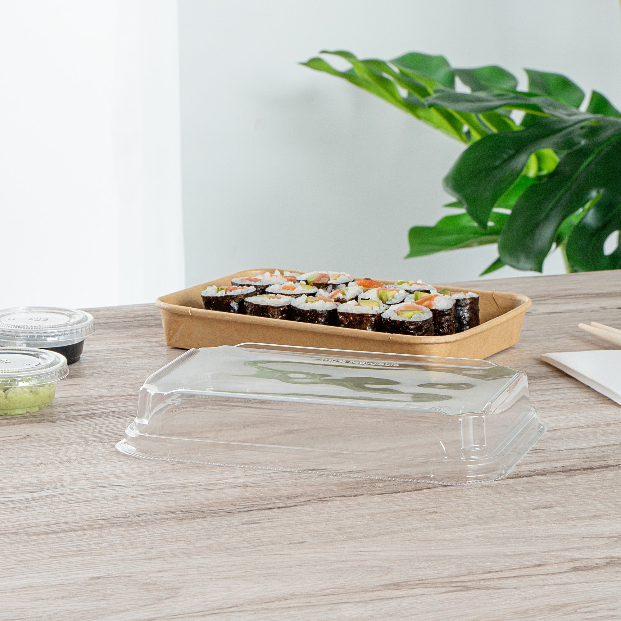 Matsuri Vision Clear PET Plastic Lid - Fits 11 oz Sushi Container, Anti-Fog - 50 count box