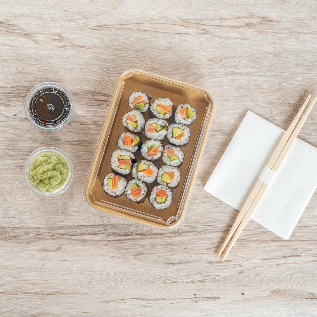 Matsuri Vision Clear PET Plastic Lid - Fits 11 oz Sushi Container, Anti-Fog - 100 count box