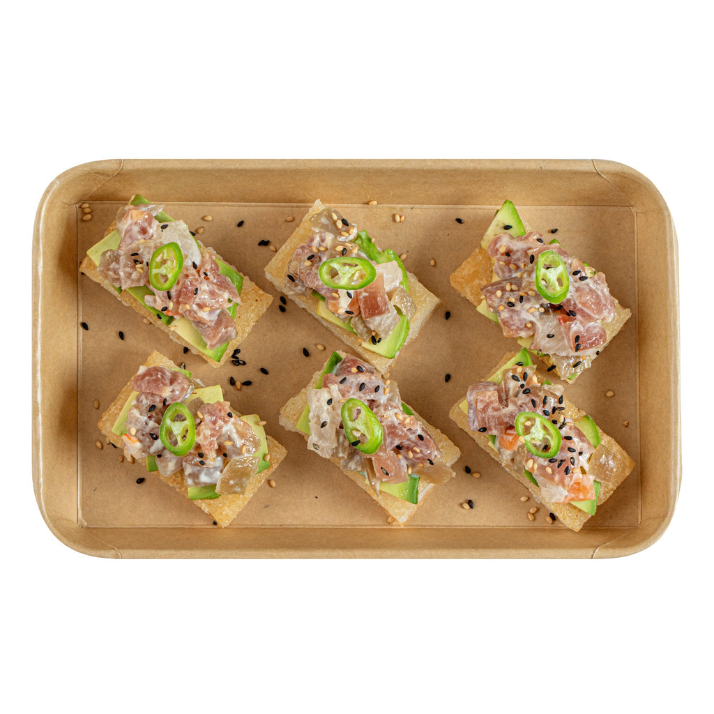 Matsuri Vision 15 oz Rectangle Kraft Paper Sushi Container - 8 3/4" x 5 1/2" x 1" - 100 count box