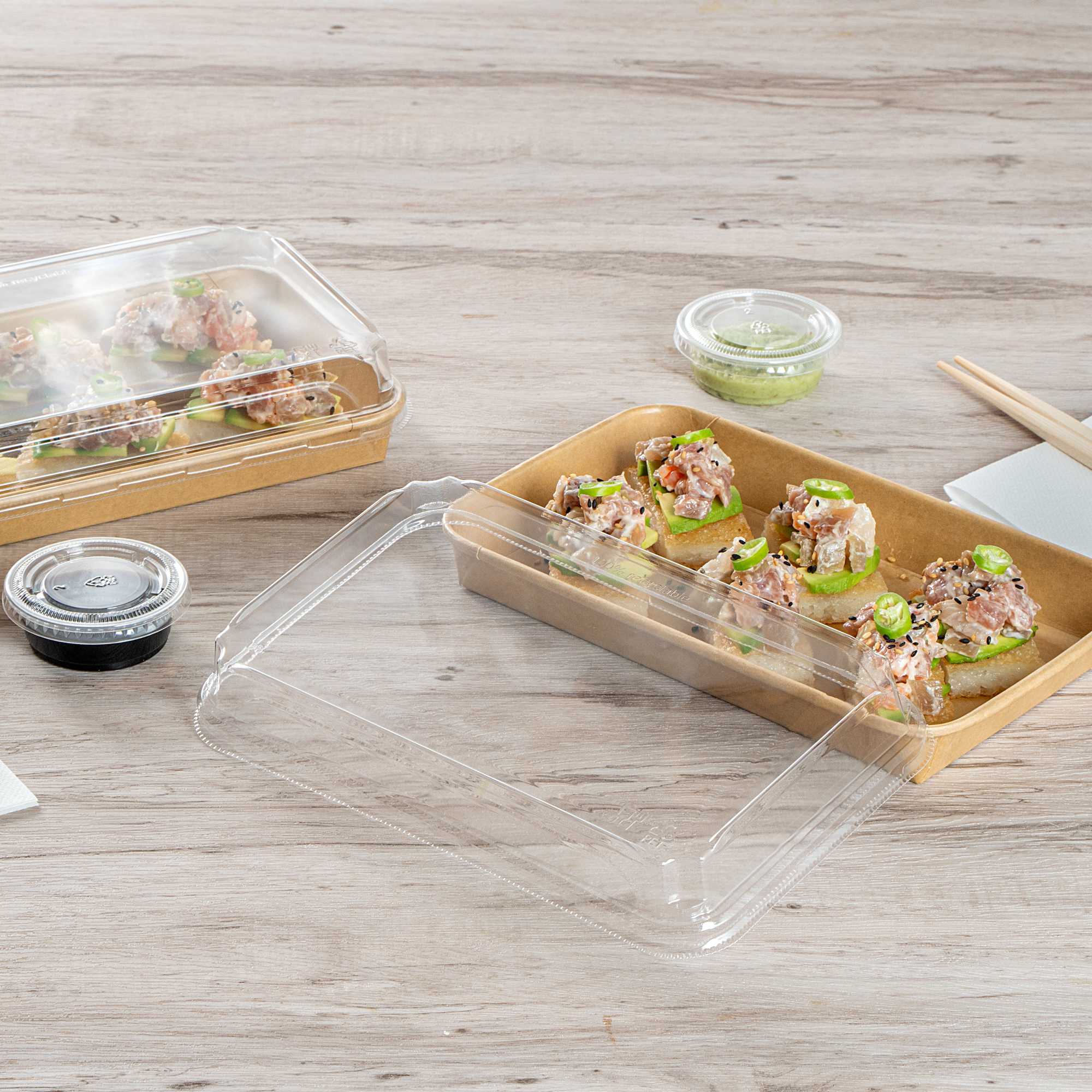 Matsuri Vision Clear PET Plastic Lid - Fits 15 oz Sushi Container, Anti-Fog - 100 count box