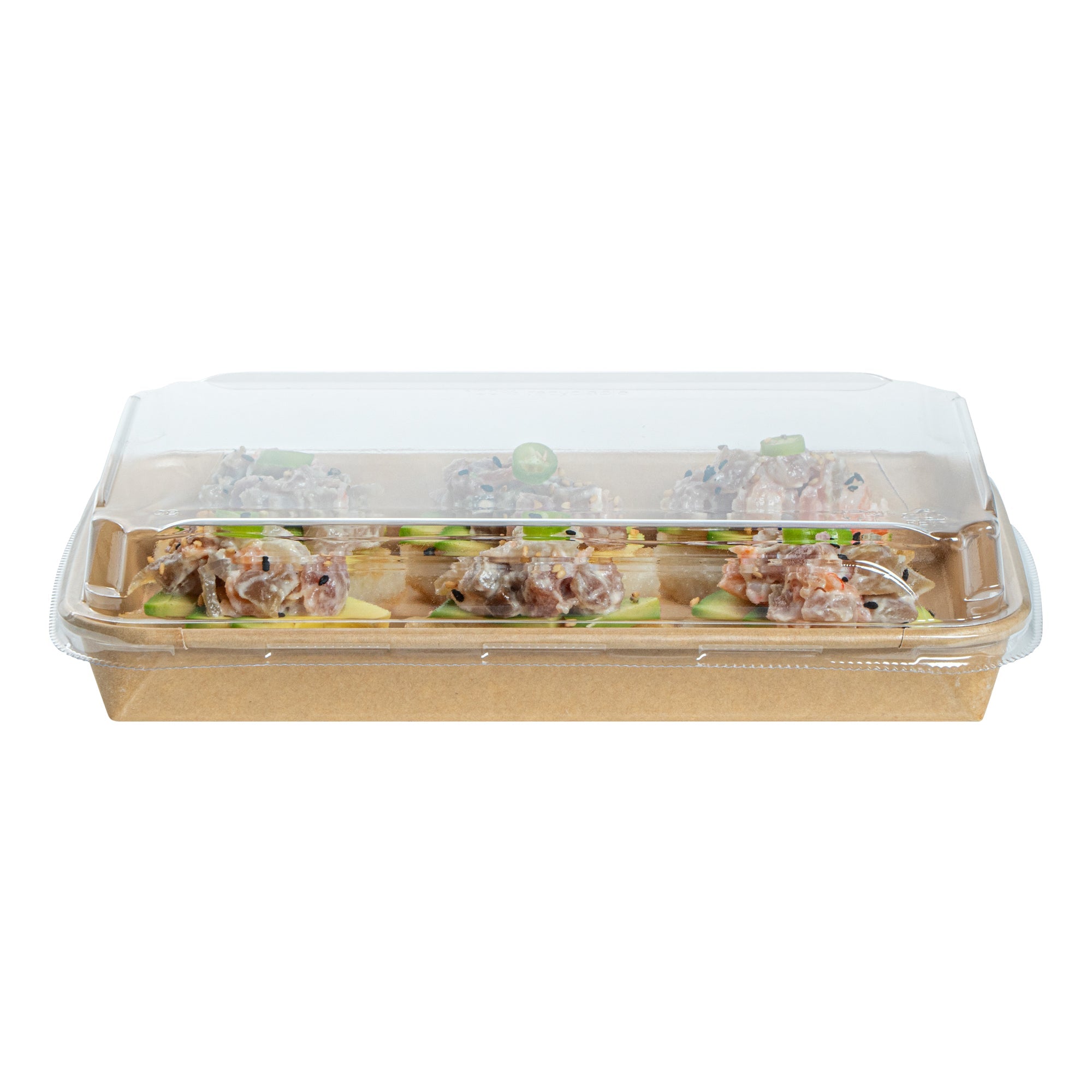 Matsuri Vision Clear PET Plastic Lid - Fits 15 oz Sushi Container, Anti-Fog - 50 count box