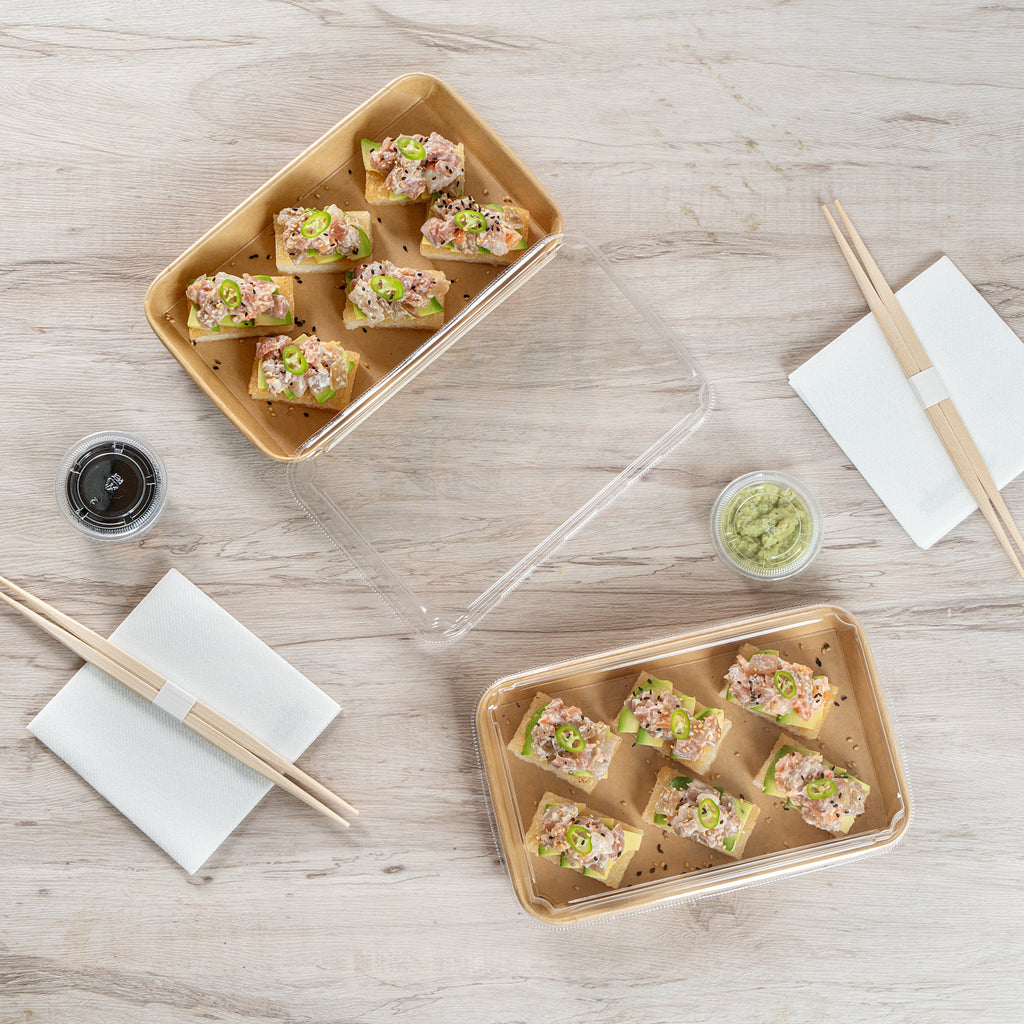 Matsuri Vision Clear PET Plastic Lid - Fits 15 oz Sushi Container, Anti-Fog - 50 count box