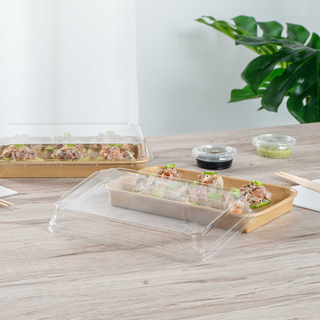 Matsuri Vision Clear PET Plastic Lid - Fits 15 oz Sushi Container, Anti-Fog - 100 count box