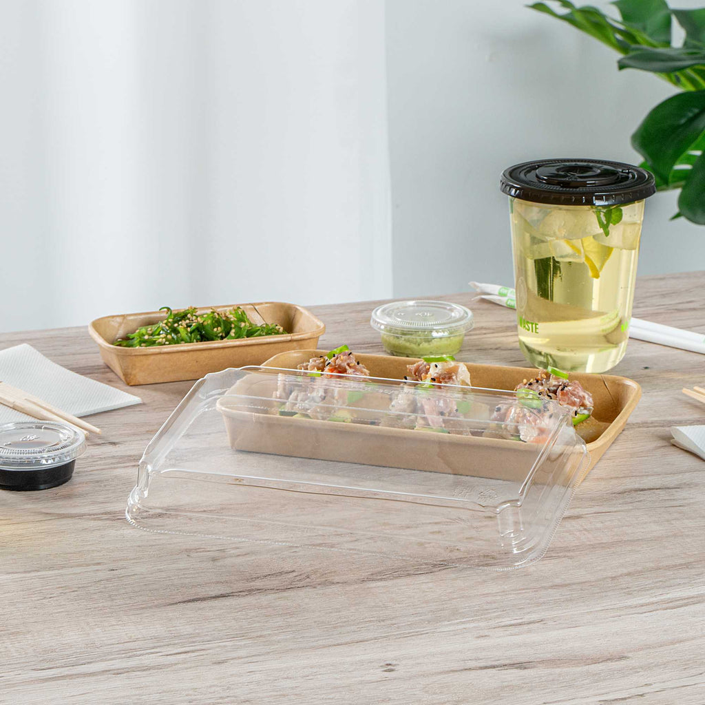 Matsuri Vision Clear PET Plastic Lid - Fits 15 oz Sushi Container, Anti-Fog - 100 count box