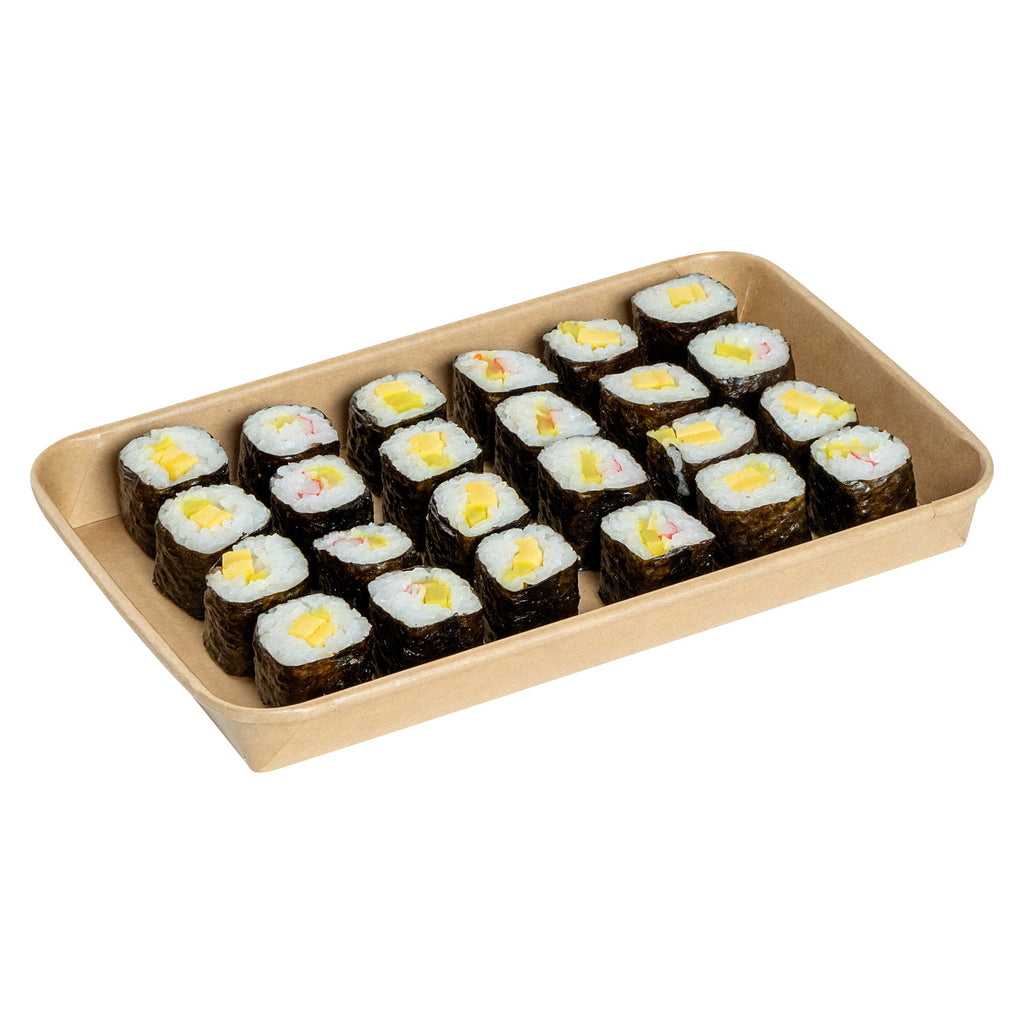 Matsuri Vision 20 oz Rectangle Kraft Paper Sushi Container - 9 1/2" x 6" x 1" - 50 count box