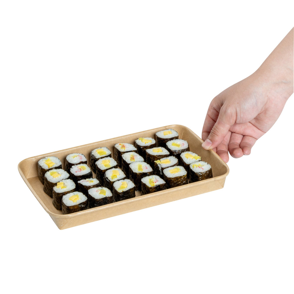 Matsuri Vision 20 oz Rectangle Kraft Paper Sushi Container - 9 1/2" x 6" x 1" - 50 count box