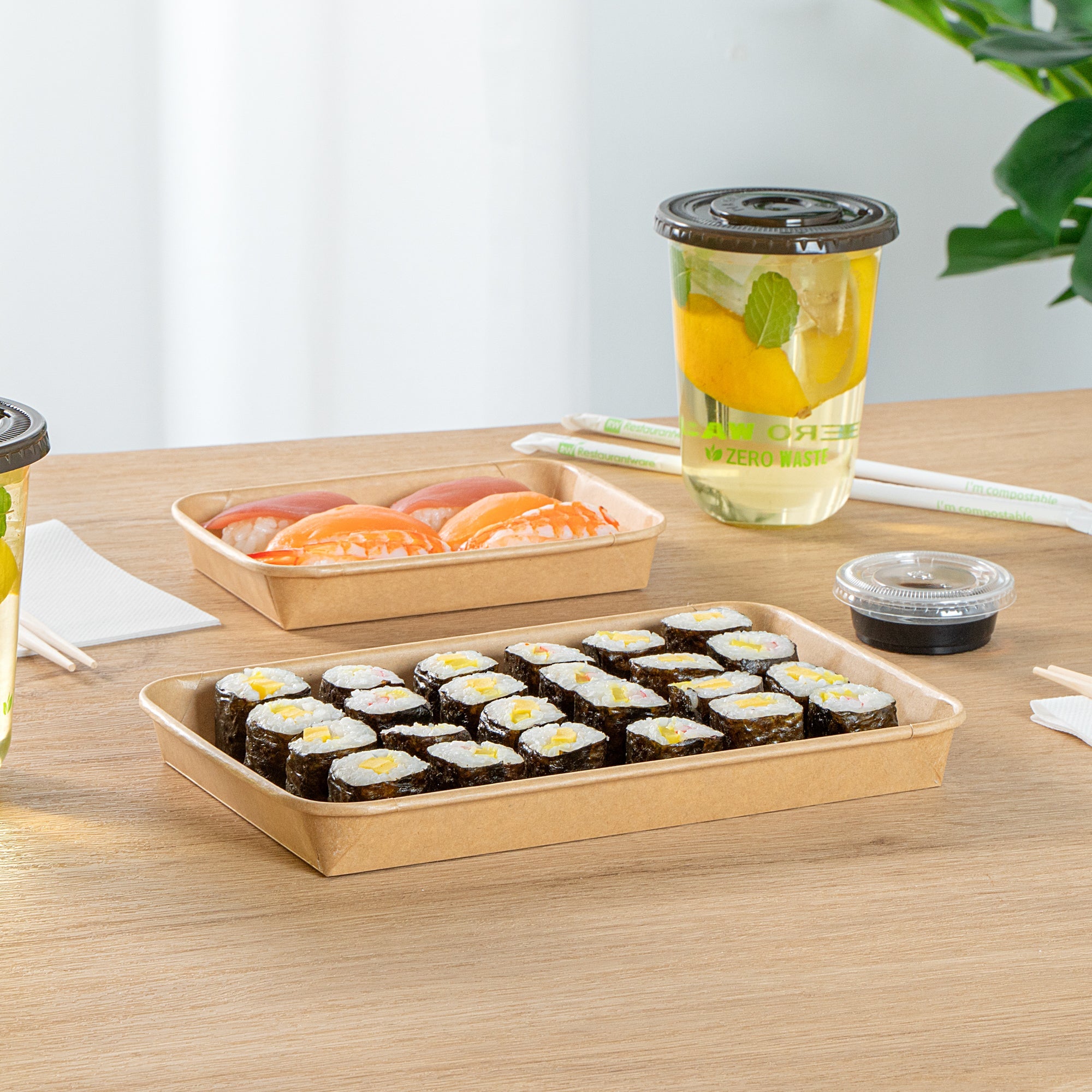 Matsuri Vision 20 oz Rectangle Kraft Paper Sushi Container - 9 1/2" x 6" x 1" - 50 count box