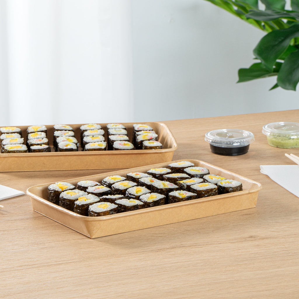 Matsuri Vision 20 oz Rectangle Kraft Paper Sushi Container - 9 1/2" x 6" x 1" - 50 count box