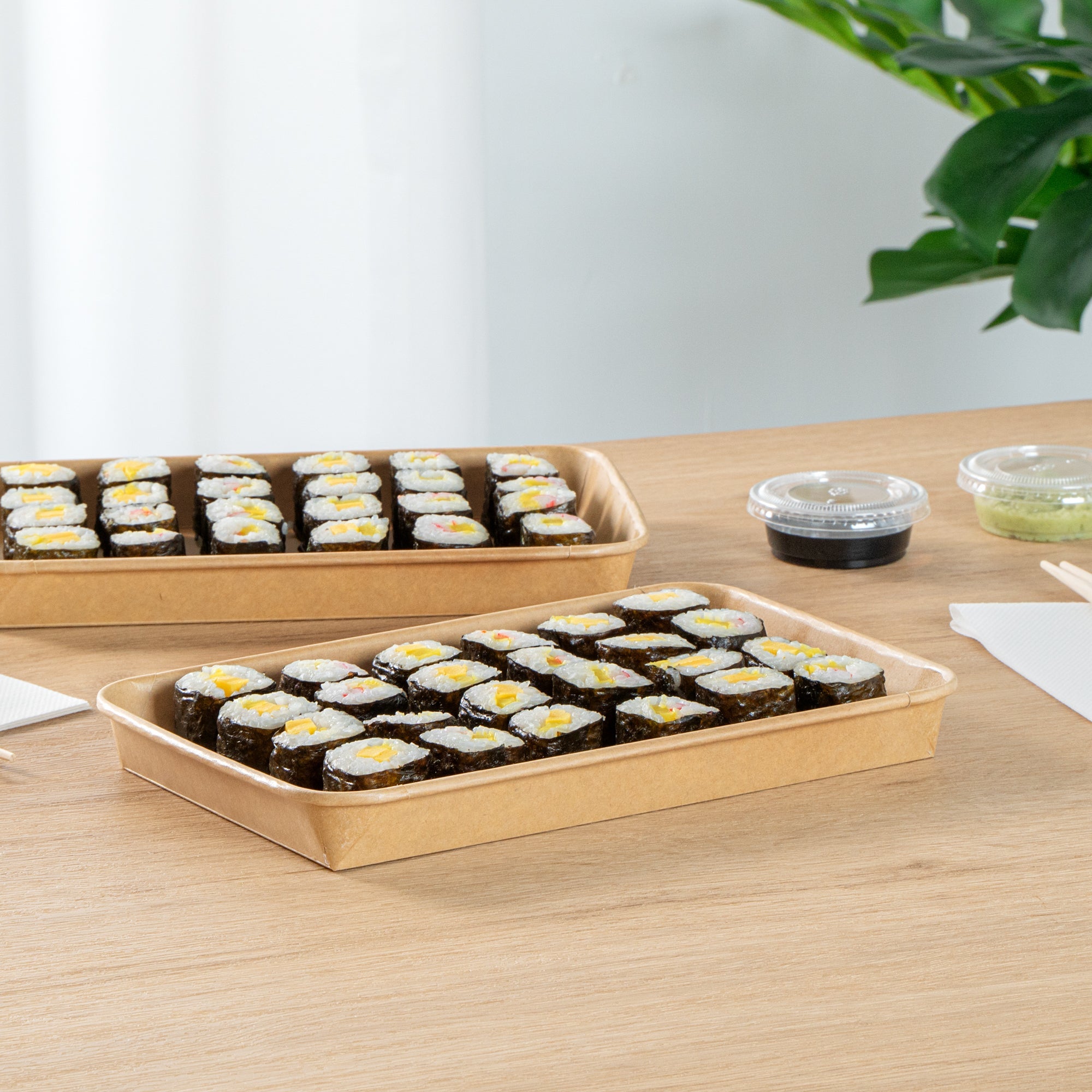Matsuri Vision 20 oz Rectangle Kraft Paper Sushi Container - 9 1/2" x 6" x 1" - 50 count box