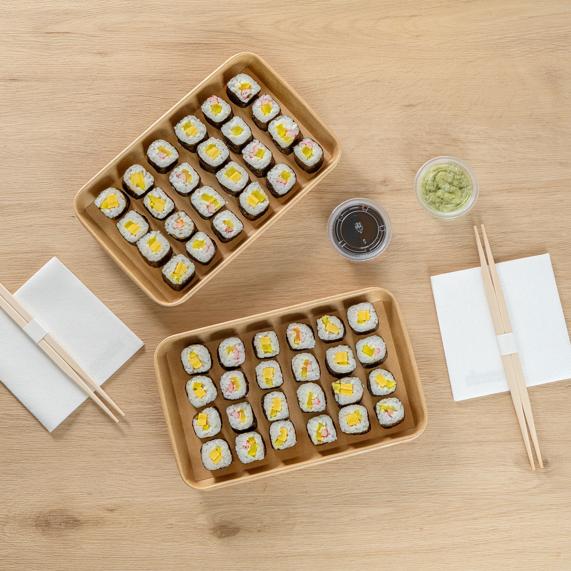 Matsuri Vision 20 oz Rectangle Kraft Paper Sushi Container - 9 1/2" x 6" x 1" - 50 count box