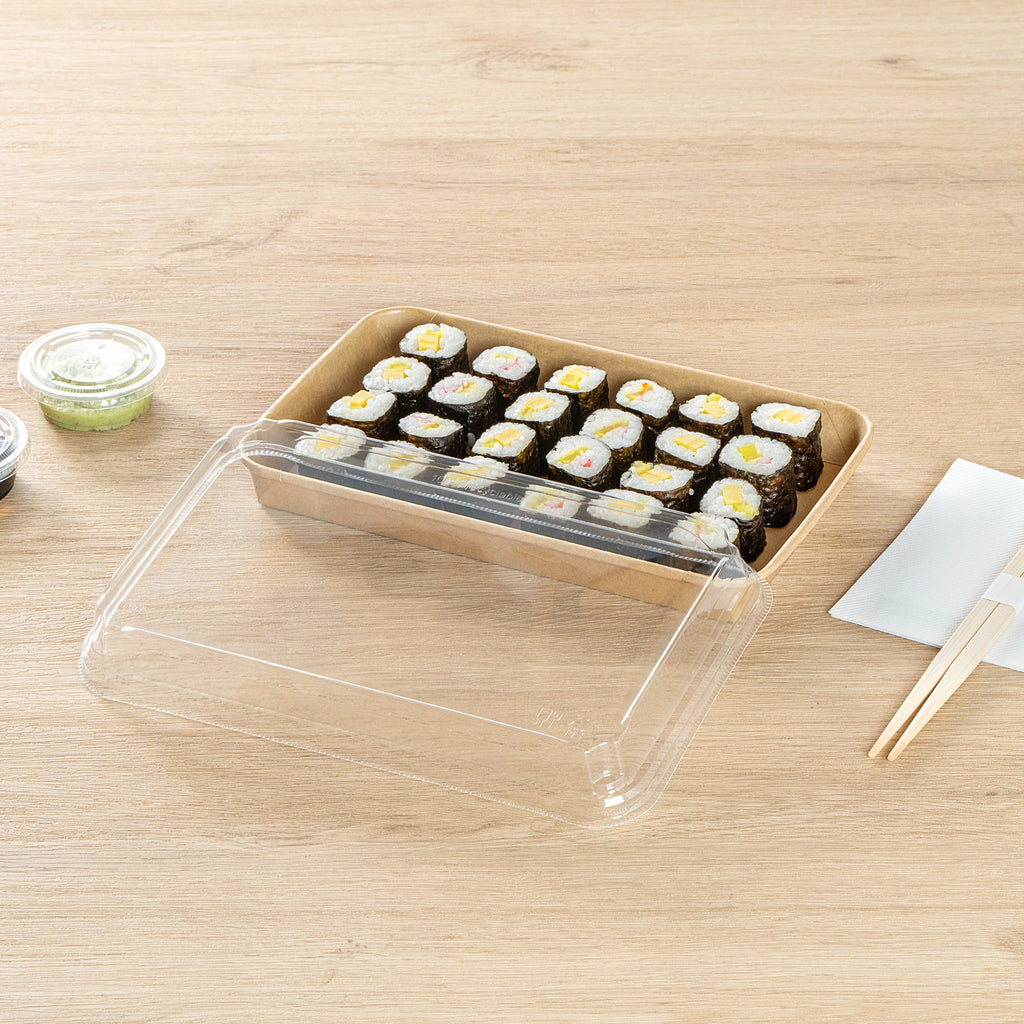 Matsuri Vision Clear PET Plastic Lid - Fits 20 oz Sushi Container, Anti-Fog - 100 count box