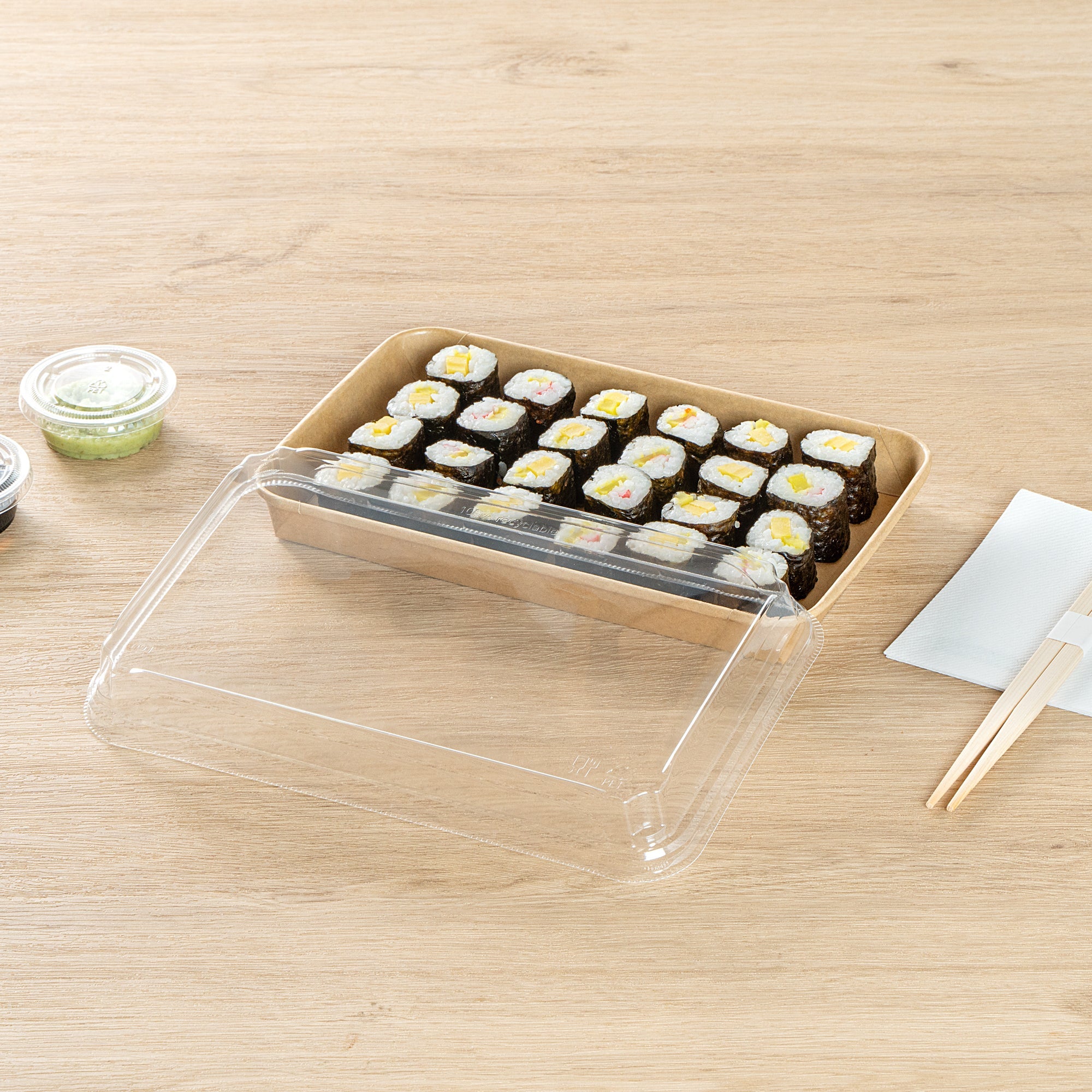 Matsuri Vision Clear PET Plastic Lid - Fits 20 oz Sushi Container, Anti-Fog - 50 count box