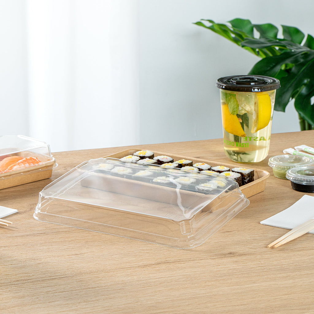Matsuri Vision Clear PET Plastic Lid - Fits 20 oz Sushi Container, Anti-Fog - 50 count box