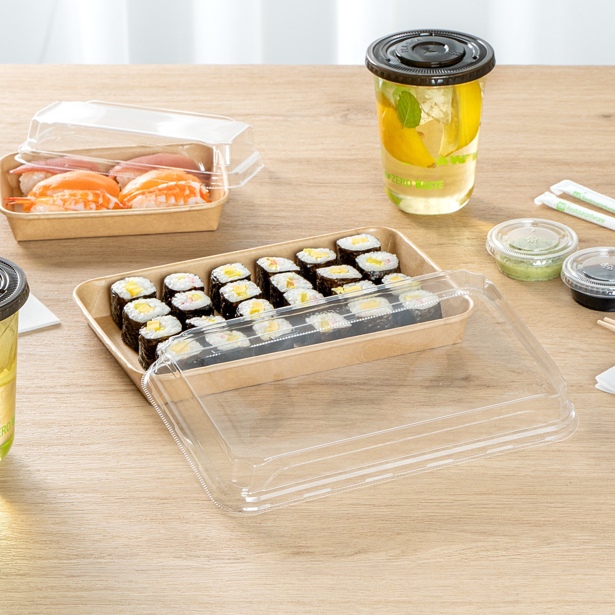 Matsuri Vision Clear PET Plastic Lid - Fits 20 oz Sushi Container, Anti-Fog - 50 count box