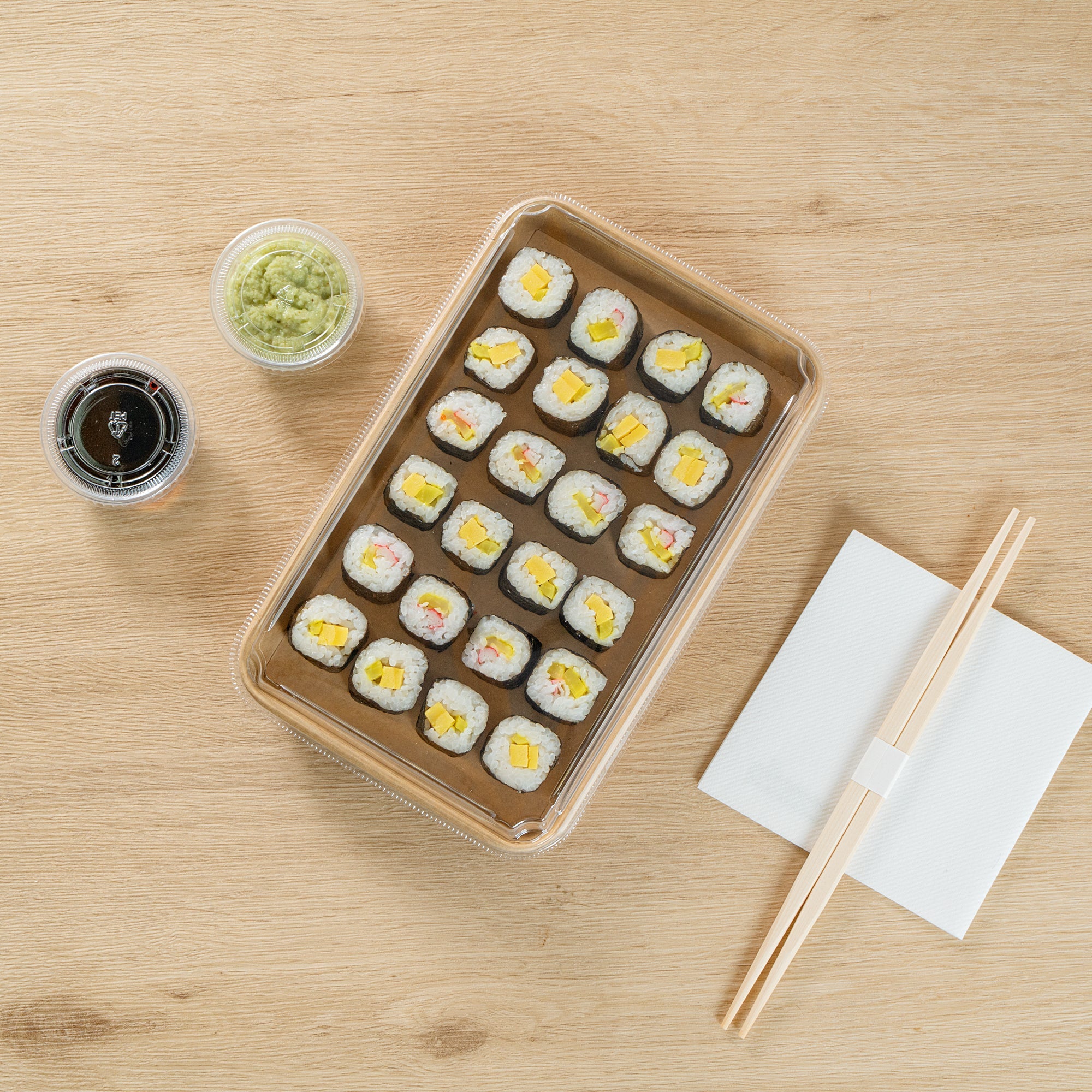 Matsuri Vision Clear PET Plastic Lid - Fits 20 oz Sushi Container, Anti-Fog - 100 count box